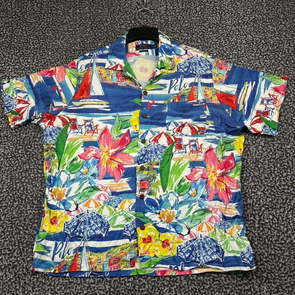 Polo Ralph Lauren Button Up Shirt Men Large Classic Fit Hawaiian Beach Floral L